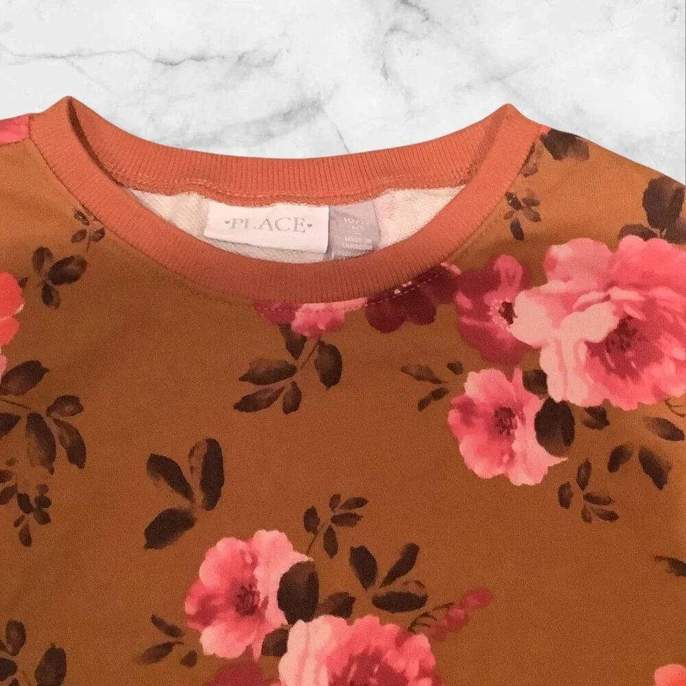 The Children's Place Girls Floral Print Fleece Tie Front Top Brown Long‎ Sleeves